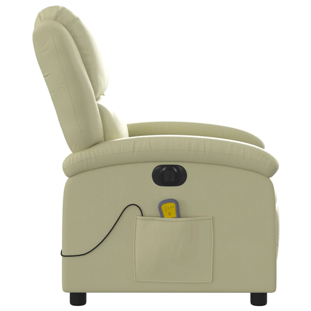 Poltrona Massaggiante Elettrica Reclinabile Crema in Vera Pelle - homemem39