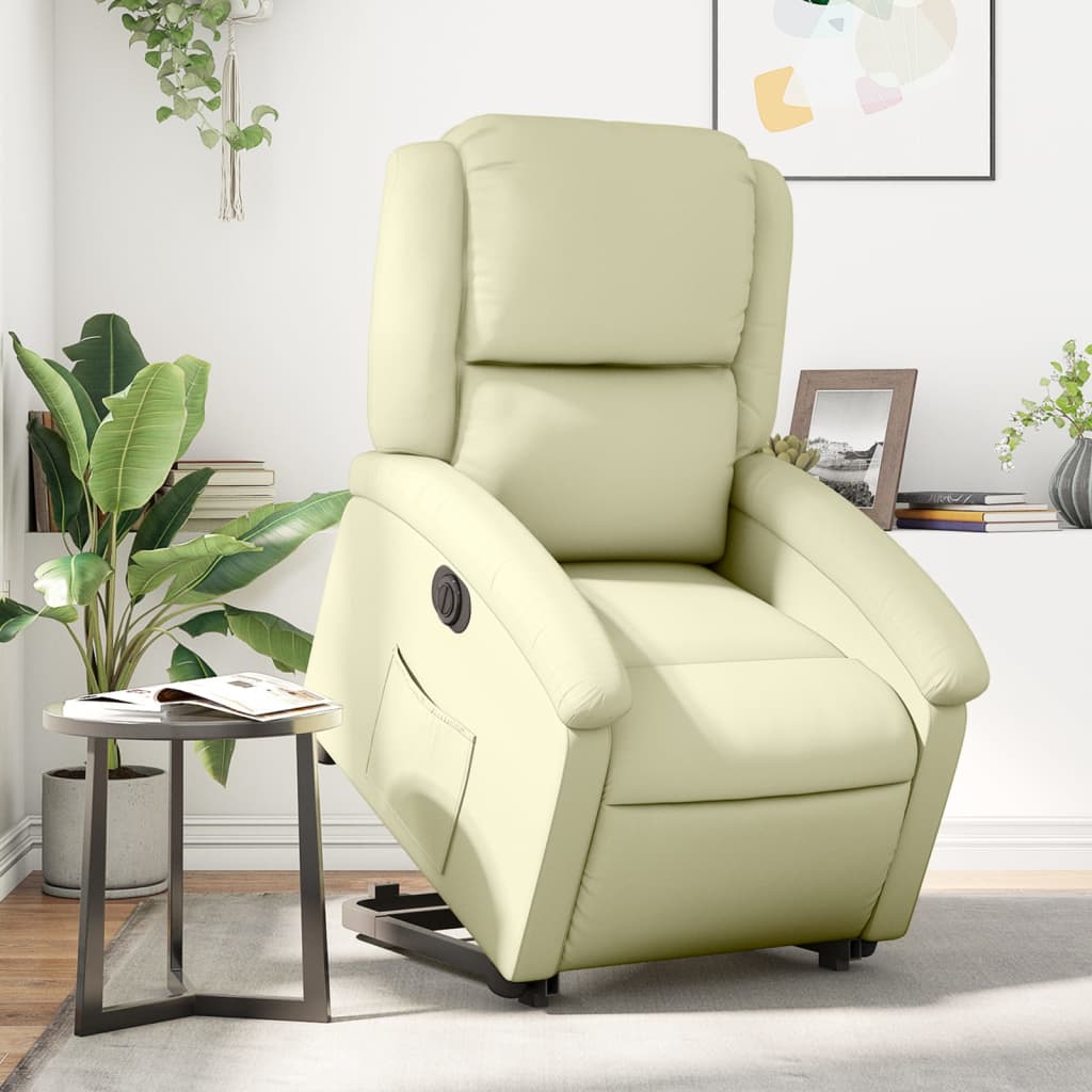 Poltrona Alzapersona Reclinabile Elettrica Crema in Vera Pelle | homemem39