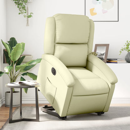 Poltrona Alzapersona Reclinabile Elettrica Crema in Vera Pelle | homemem39