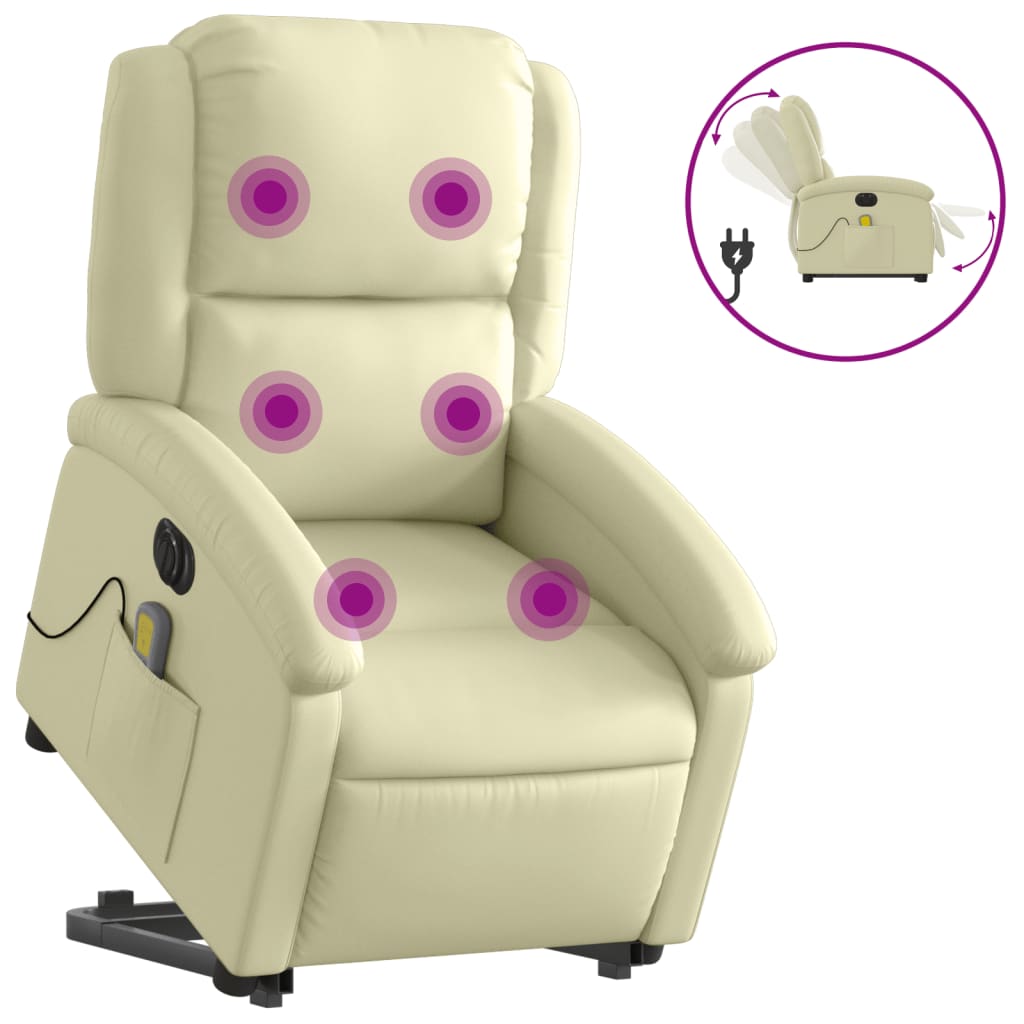 Poltrona Alzapersona Massaggi Reclinabile Elettrica Crema Pelle | homemem39