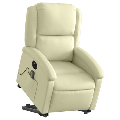 Poltrona Alzapersona Massaggi Reclinabile Elettrica Crema Pelle | homemem39