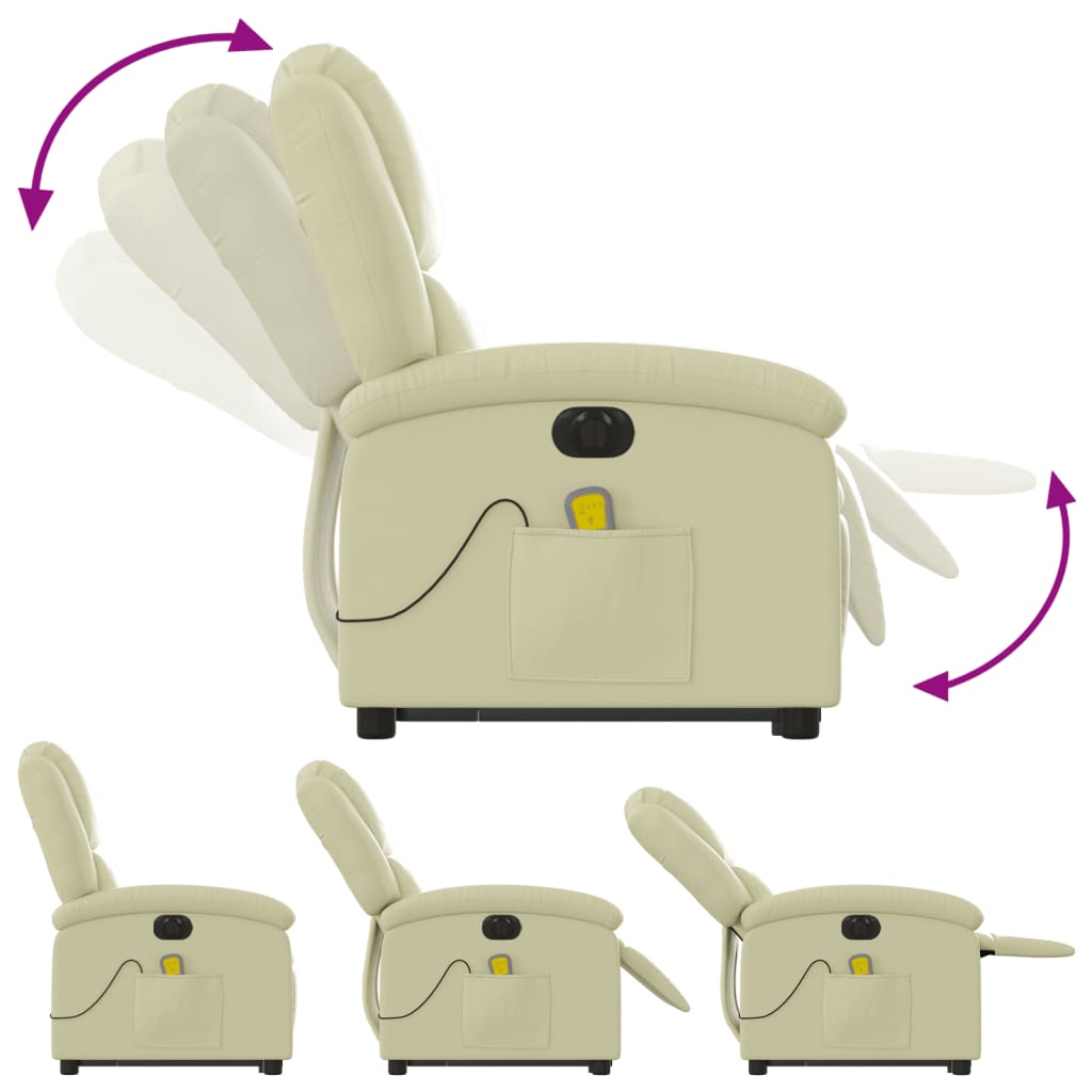 Poltrona Alzapersona Massaggi Reclinabile Elettrica Crema Pelle | homemem39