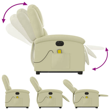 Poltrona Alzapersona Massaggi Reclinabile Elettrica Crema Pelle | homemem39