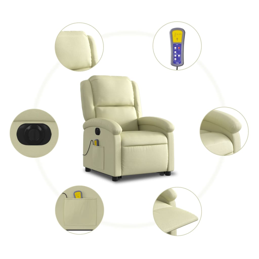 Poltrona Alzapersona Massaggi Reclinabile Elettrica Crema Pelle - homemem39