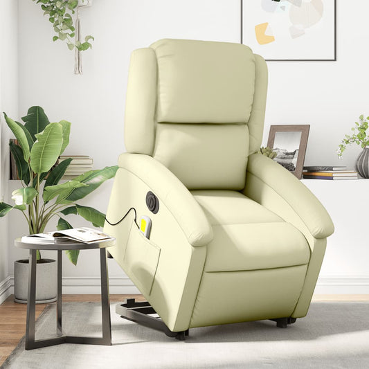 Poltrona Alzapersona Massaggi Reclinabile Elettrica Crema Pelle - homemem39