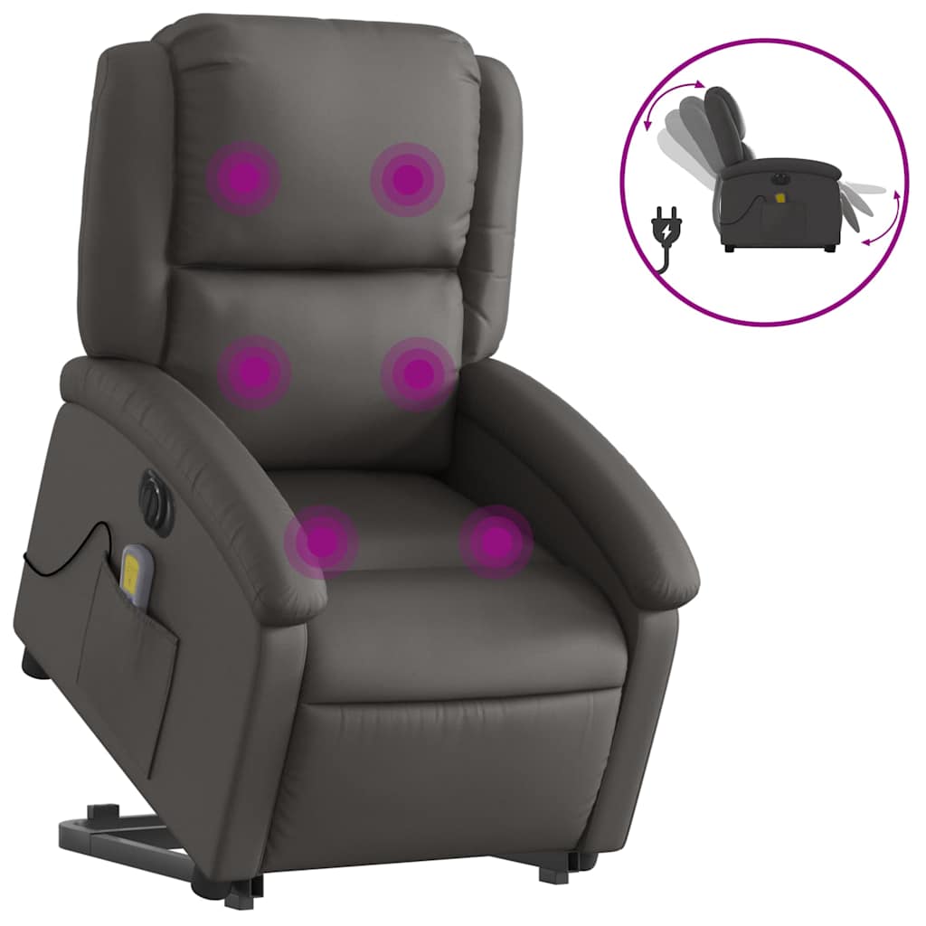 Poltrona Alzapersona Massaggi Reclinante Elettrica Grigia Pelle | homemem39