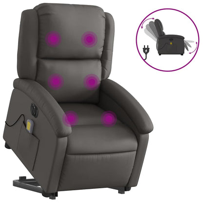Poltrona Alzapersona Massaggi Reclinante Elettrica Grigia Pelle | homemem39