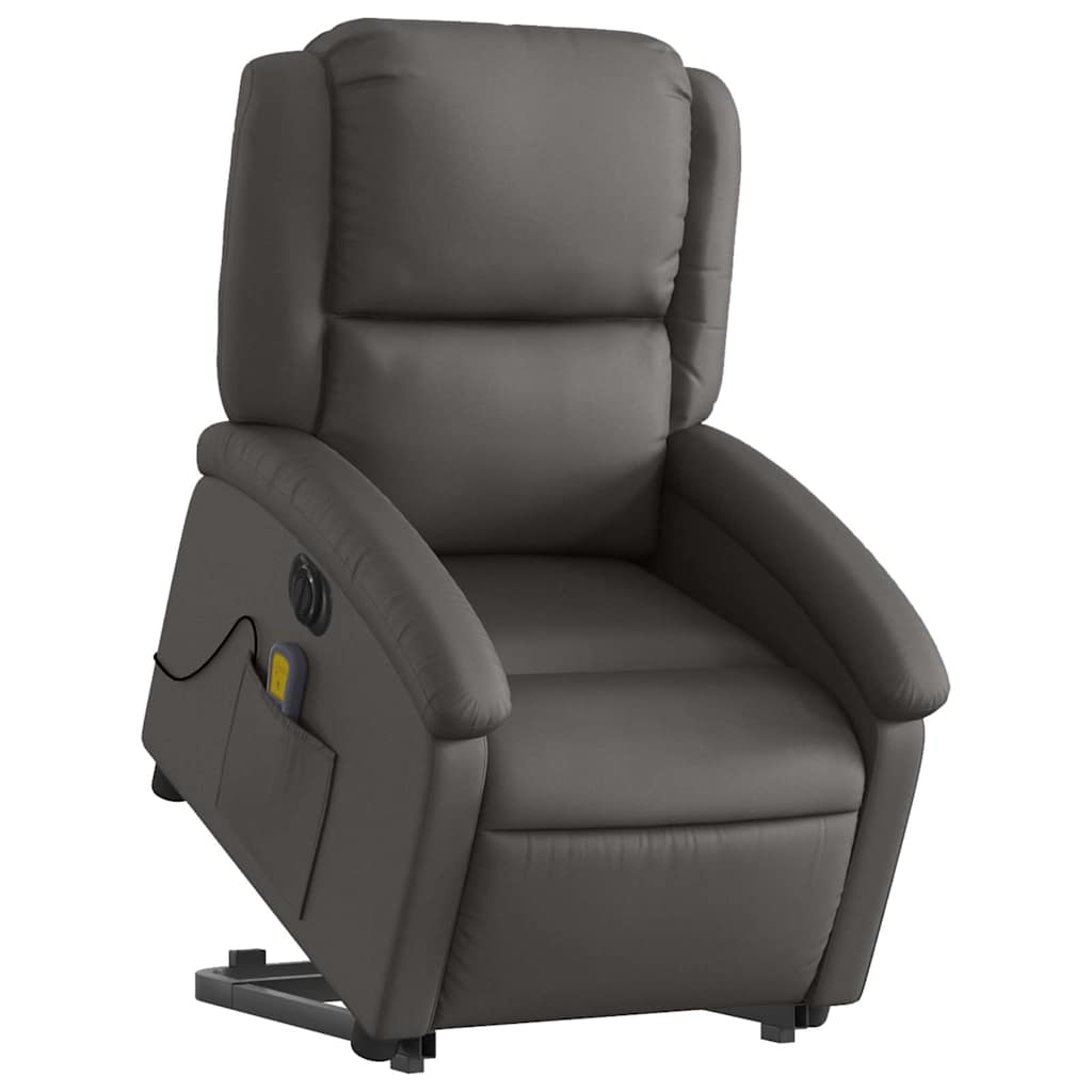 Poltrona Alzapersona Massaggi Reclinante Elettrica Grigia Pelle | homemem39