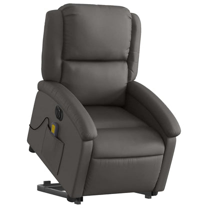 Poltrona Alzapersona Massaggi Reclinante Elettrica Grigia Pelle | homemem39