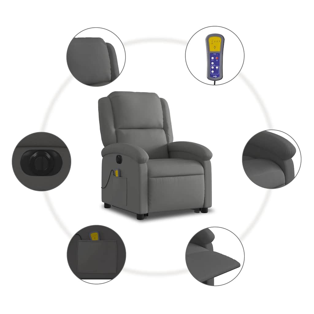 Poltrona Alzapersona Massaggi Reclinante Elettrica Grigia Pelle | homemem39