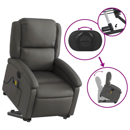 Poltrona Alzapersona Massaggi Reclinante Elettrica Grigia Pelle | homemem39