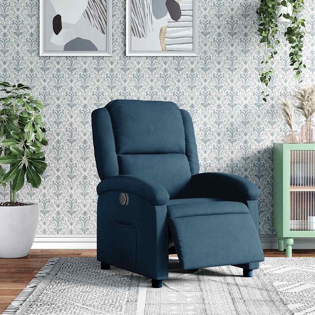 Poltrona Reclinabile Elettrica Blu in Velluto