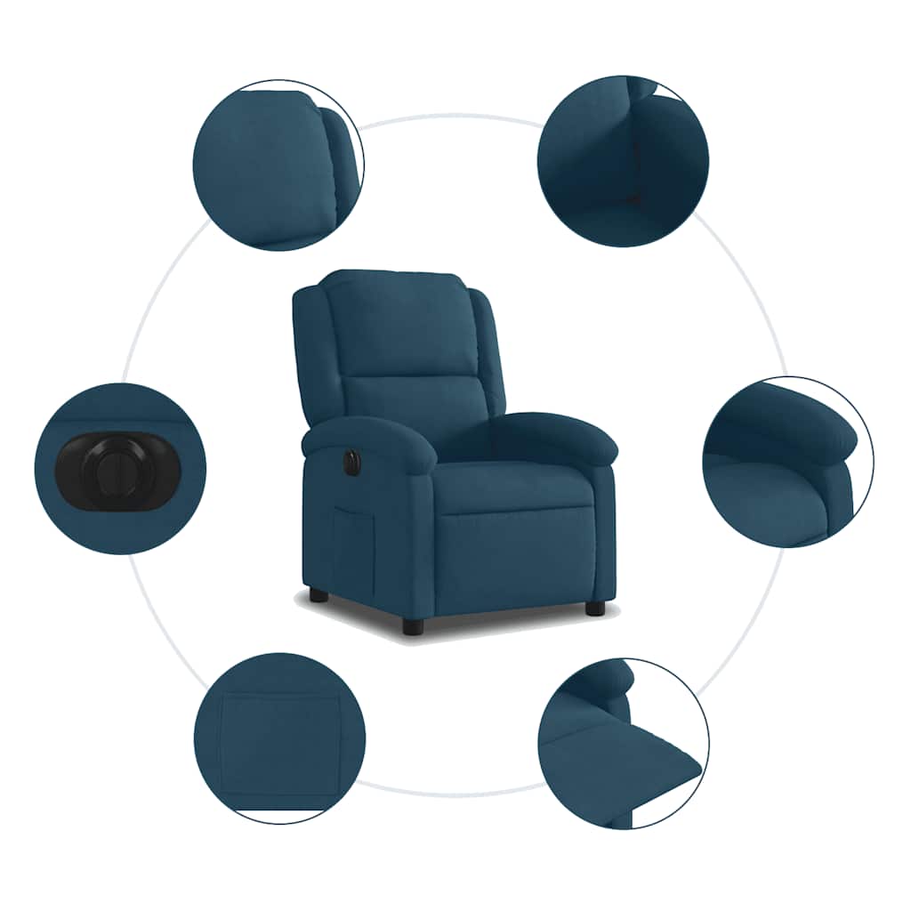 Poltrona Reclinabile Elettrica Blu in Velluto | homemem39