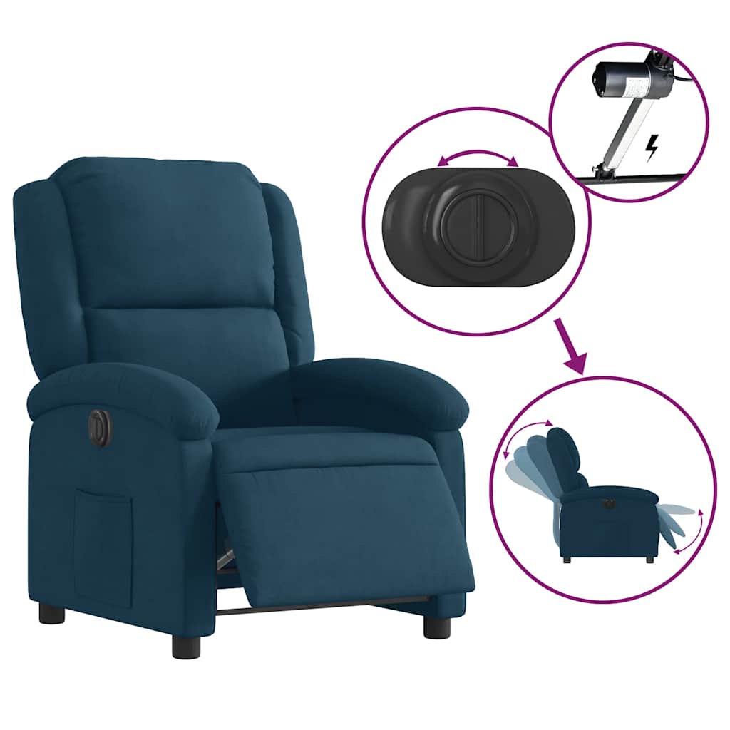 Poltrona Reclinabile Elettrica Blu in Velluto