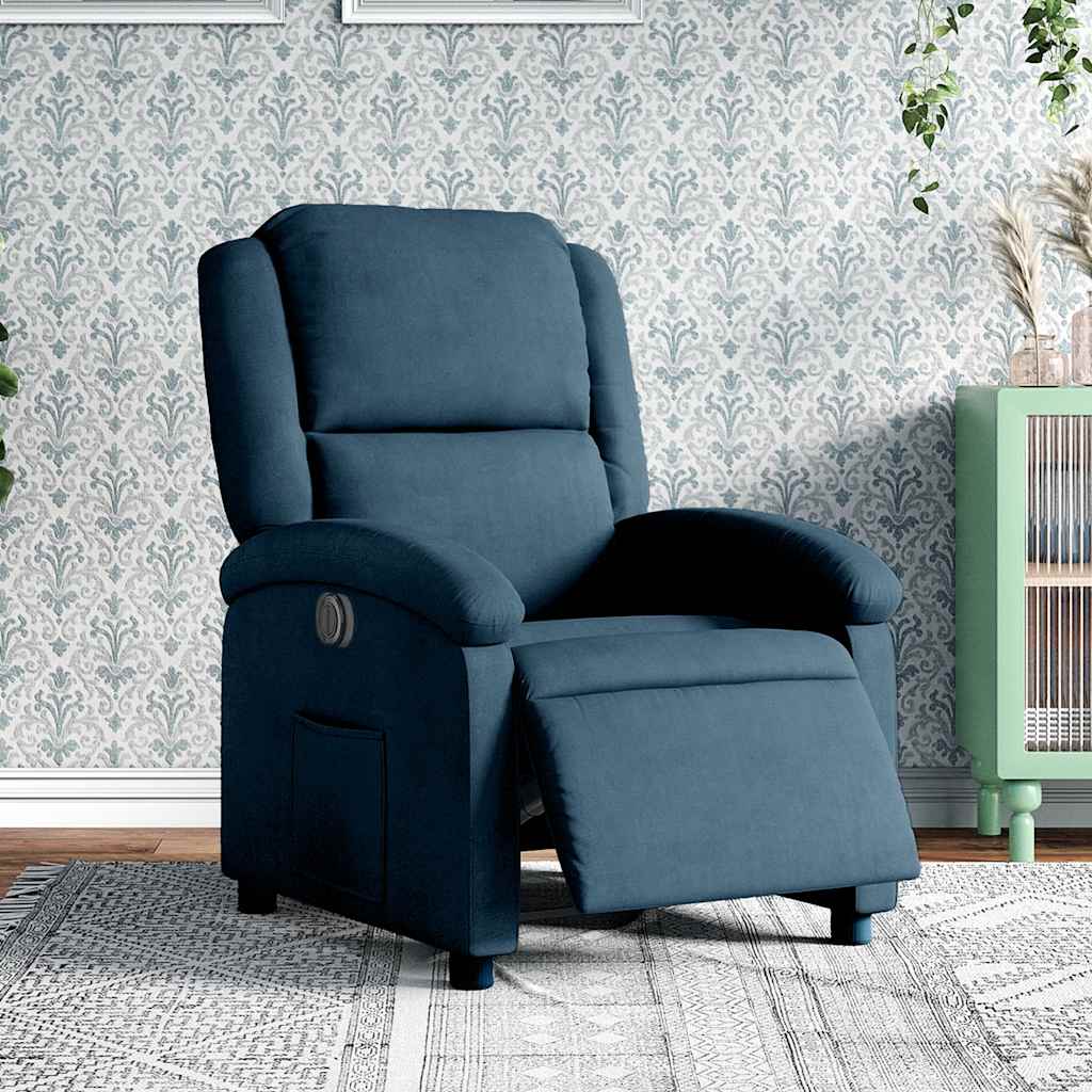 Poltrona Reclinabile Elettrica Blu in Velluto | homemem39
