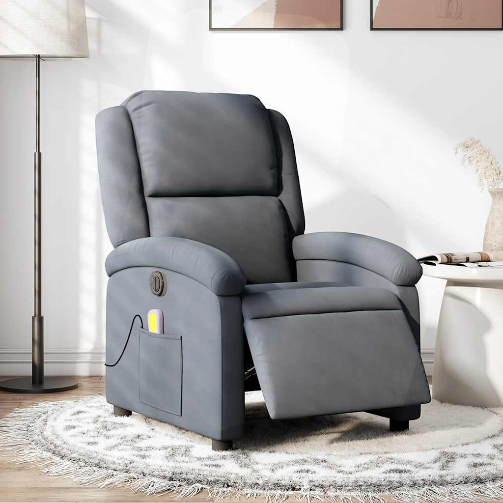 Poltrona Massaggiante Reclinante Elettrica Grigio Scuro Velluto | homemem39