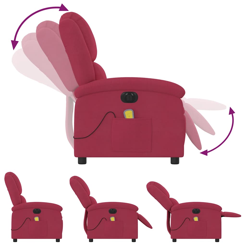 Poltrona Massaggiante Reclinabile Elettrica Rosso Vino Velluto | homemem39