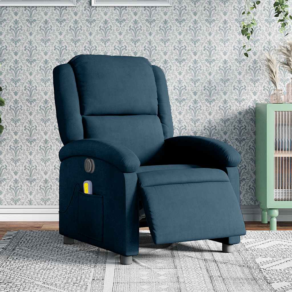 Poltrona Massaggiante Reclinabile Elettrica Blu in Velluto | homemem39
