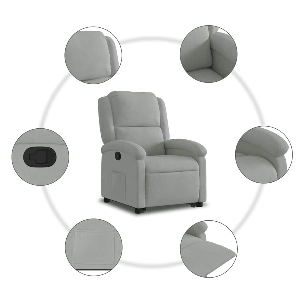 Poltrona Alzapersona Reclinabile Grigio Chiaro in Velluto | homemem39