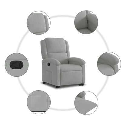 Poltrona Alzapersona Reclinabile Grigio Chiaro in Velluto | homemem39