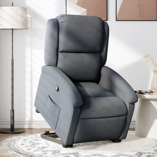 Poltrona Alzapersona Reclinabile Grigio Scuro in Velluto | homemem39