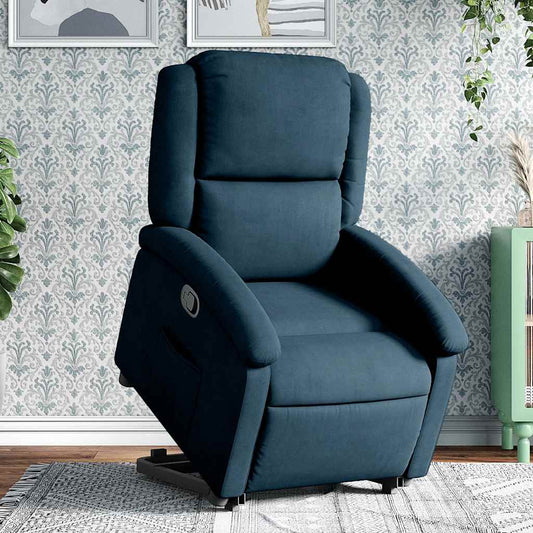 Poltrona Alzapersona Reclinabile Blu in Velluto | homemem39