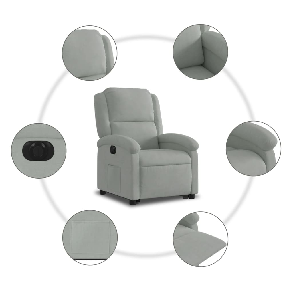 Poltrona Alzapersona Reclinante Elettrica Grigio Chiaro Velluto | homemem39
