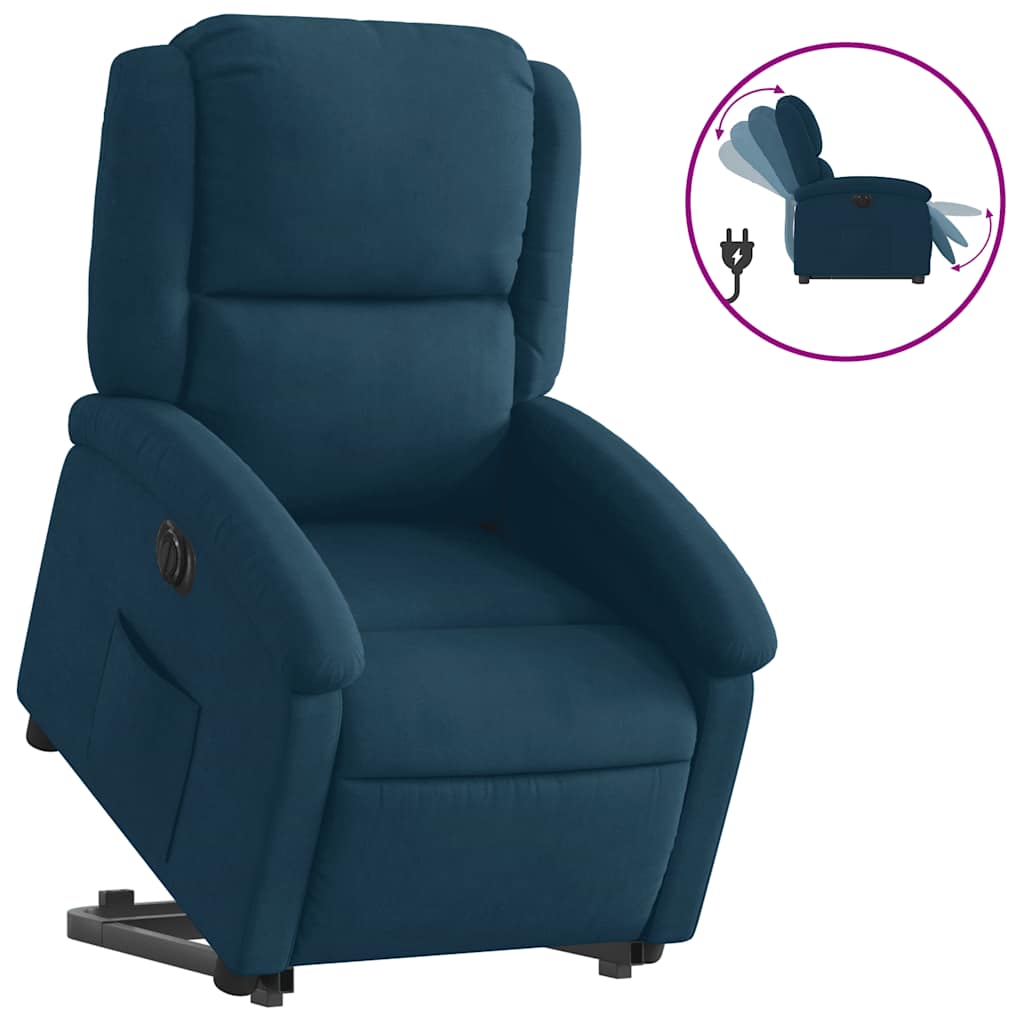 Poltrona Alzapersona Reclinabile Elettrica Blu in Velluto | homemem39