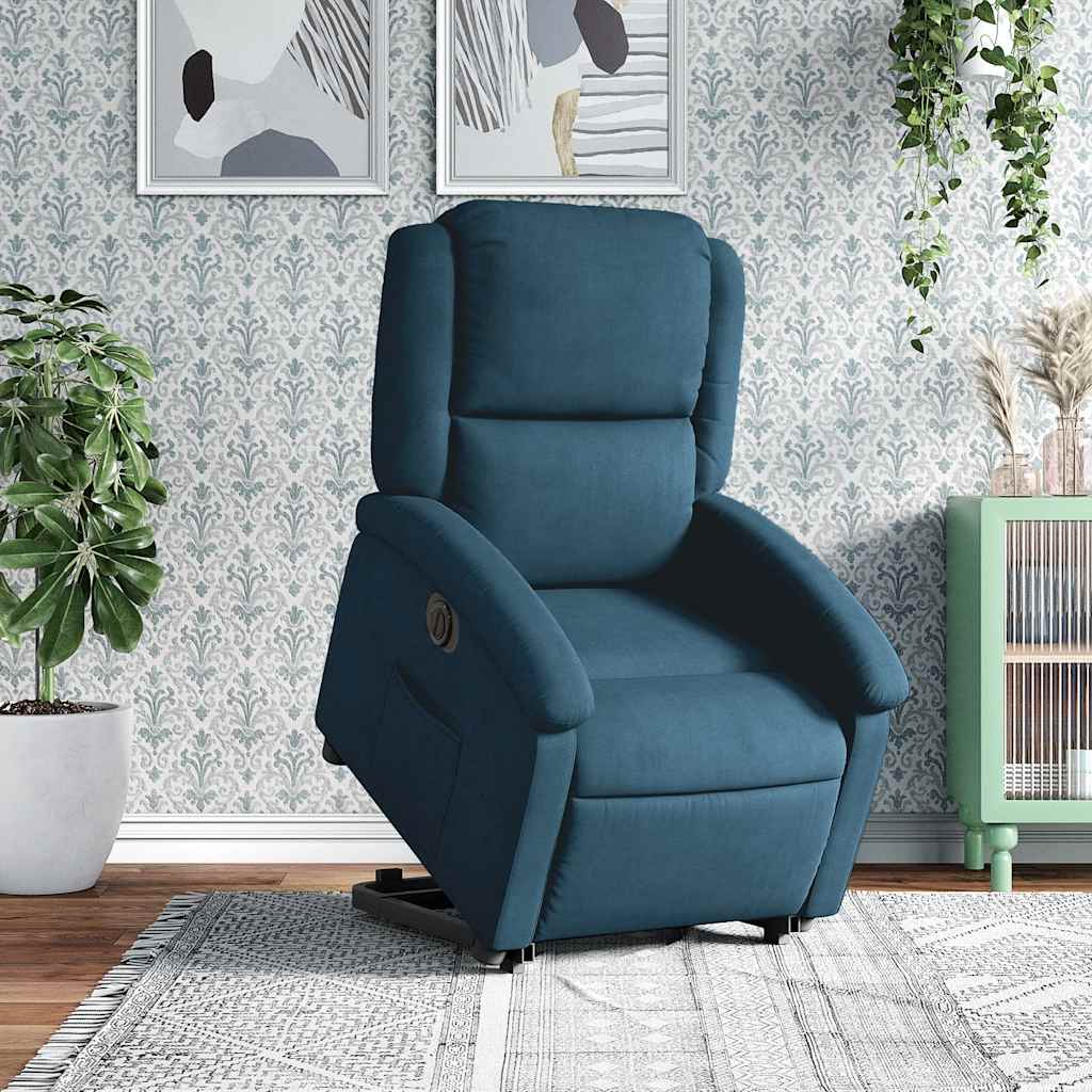 Poltrona Alzapersona Reclinabile Elettrica Blu in Velluto