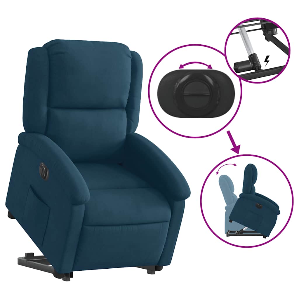 Poltrona Alzapersona Reclinabile Elettrica Blu in Velluto