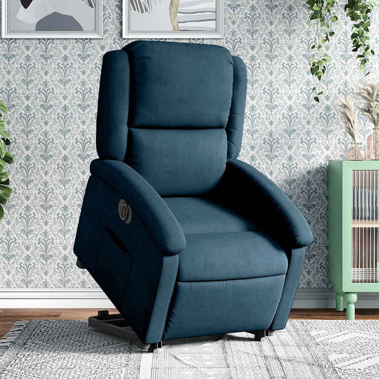 Poltrona Alzapersona Reclinabile Elettrica Blu in Velluto | homemem39