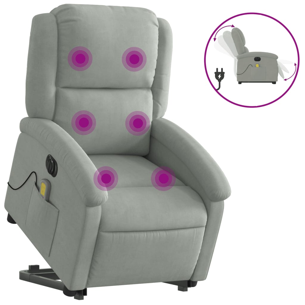 Poltrona Alzapersona Massaggi Elettrica Grigio Chiaro Velluto - homemem39