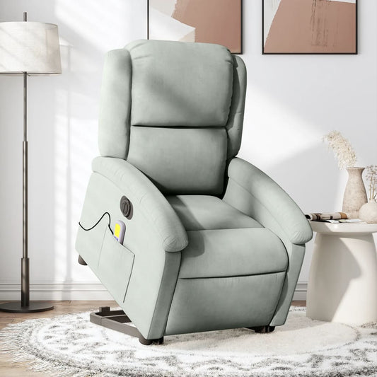 Poltrona Alzapersona Massaggi Elettrica Grigio Chiaro Velluto - homemem39