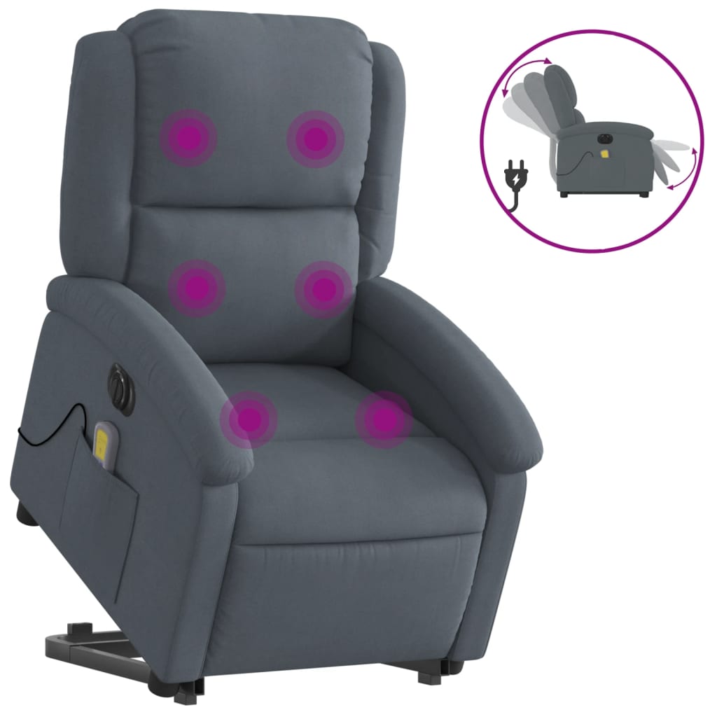 Poltrona Alzapersona Massaggio Elettrica Grigio Scuro Velluto - homemem39