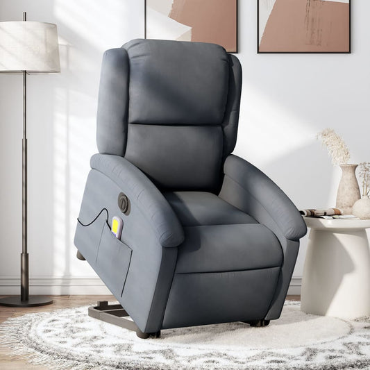 Poltrona Alzapersona Massaggio Elettrica Grigio Scuro Velluto - homemem39