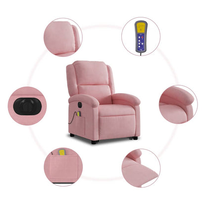 Poltrona Alzapersona Massaggi Elettrica Reclinante Rosa Velluto
