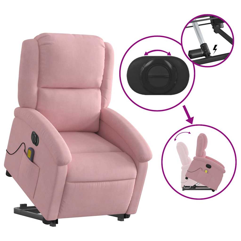 Poltrona Alzapersona Massaggi Elettrica Reclinante Rosa Velluto