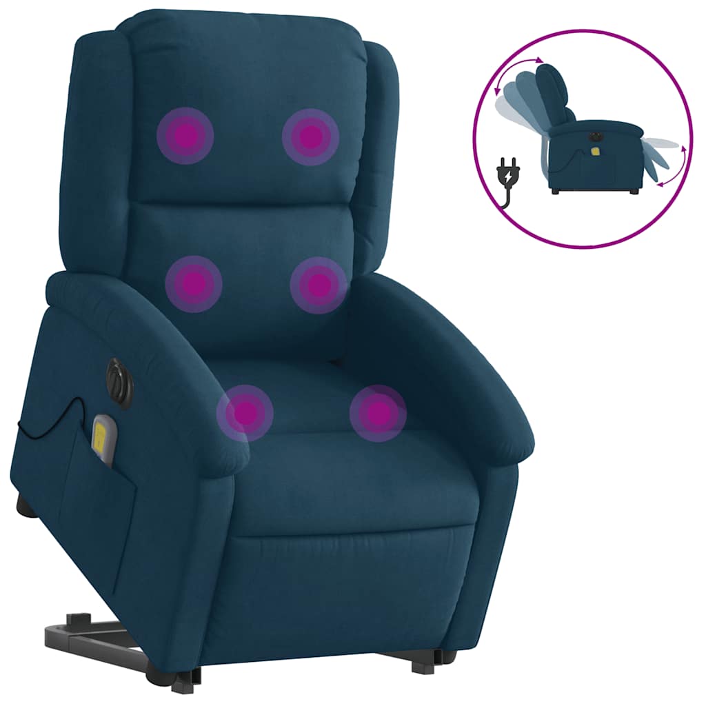 Poltrona Alzapersona Massaggi Reclinabile Elettrica Blu Velluto | homemem39