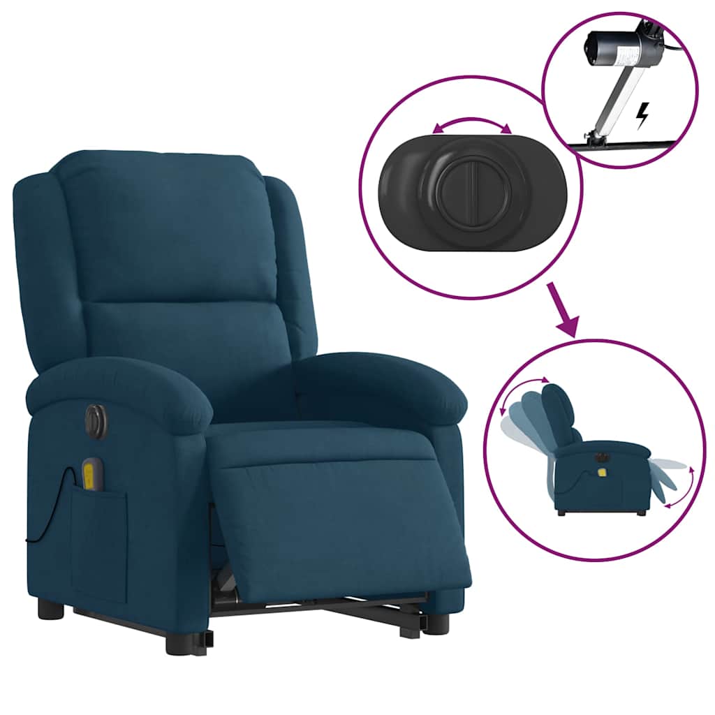 Poltrona Alzapersona Massaggi Reclinabile Elettrica Blu Velluto | homemem39