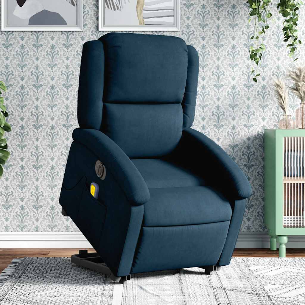 Poltrona Alzapersona Massaggi Reclinabile Elettrica Blu Velluto | homemem39