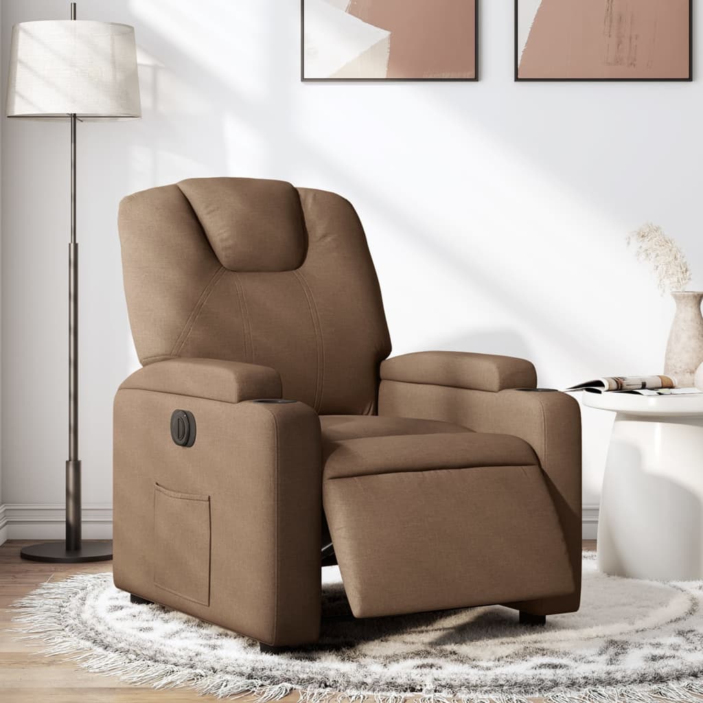 Poltrona Elettrica Reclinabile Marrone in Tessuto | homemem39