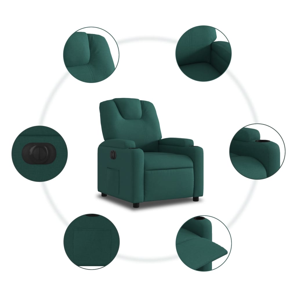 Poltrona Elettrica Reclinabile Verde Scuro in Tessuto | homemem39