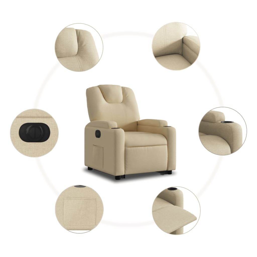 Poltrona Alzapersona Reclinabile Elettrica Crema in Tessuto | homemem39