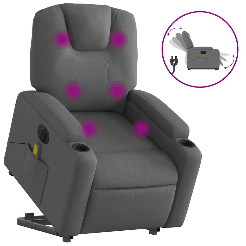 Poltrona Alzapersona Massaggi Elettrica Grigio Scuro Tessuto - homemem39
