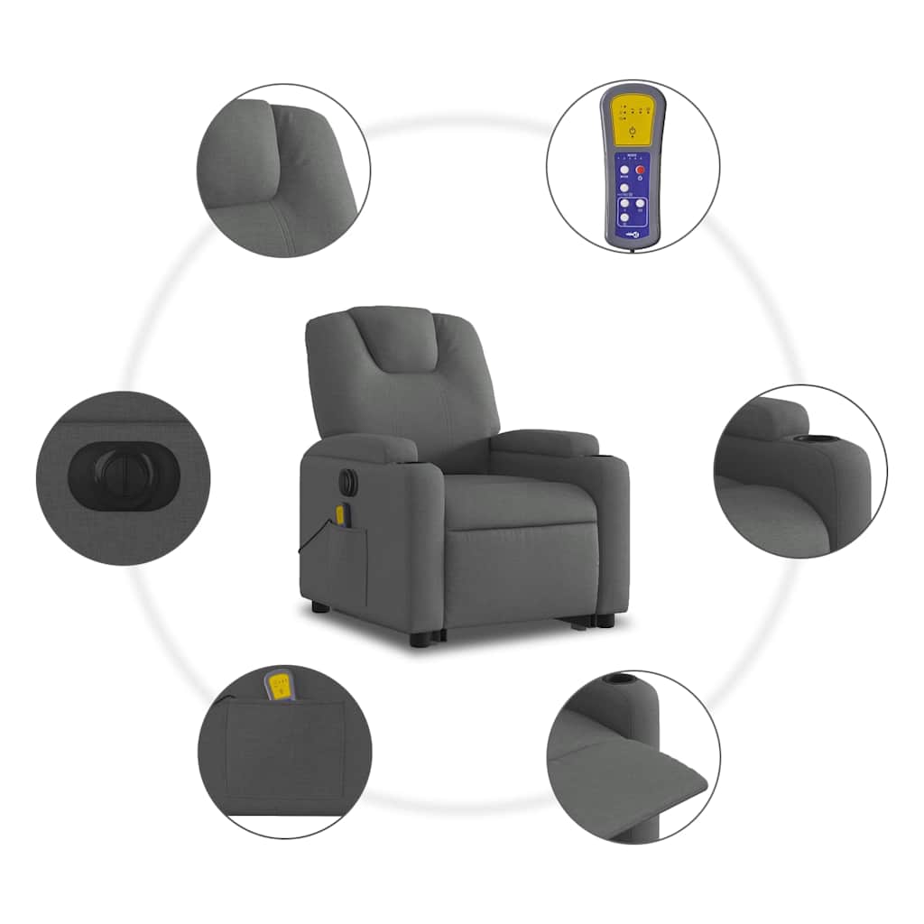 Poltrona Alzapersona Massaggi Elettrica Grigio Scuro Tessuto | homemem39