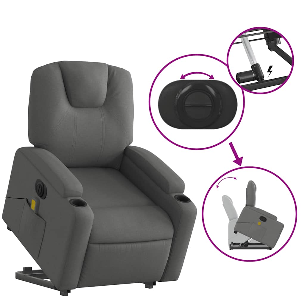 Poltrona Alzapersona Massaggi Elettrica Grigio Scuro Tessuto - homemem39