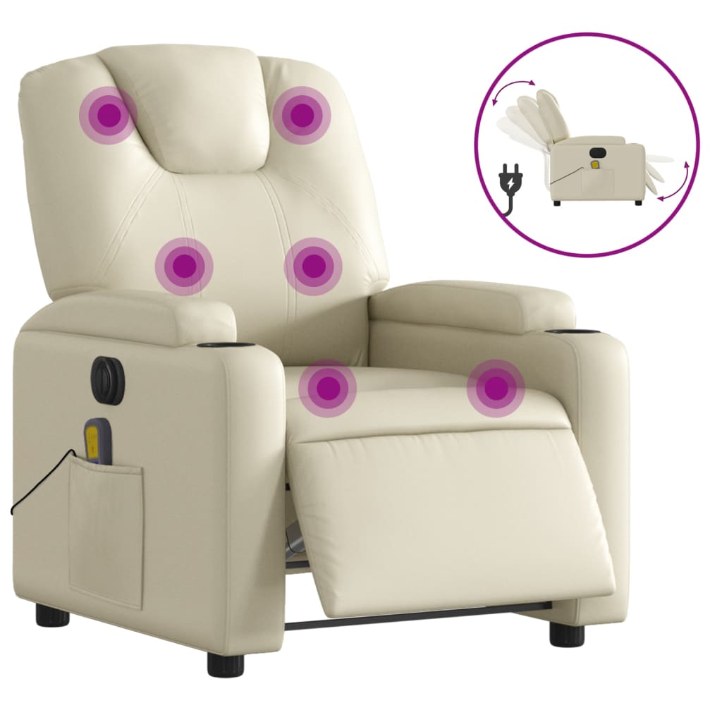 Poltrona Massaggiante Elettrica Reclinabile Crema Similpelle | homemem39
