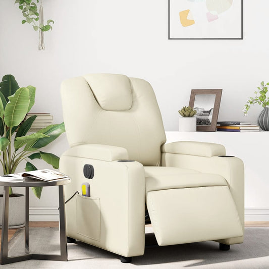 Poltrona Massaggiante Elettrica Reclinabile Crema Similpelle | homemem39