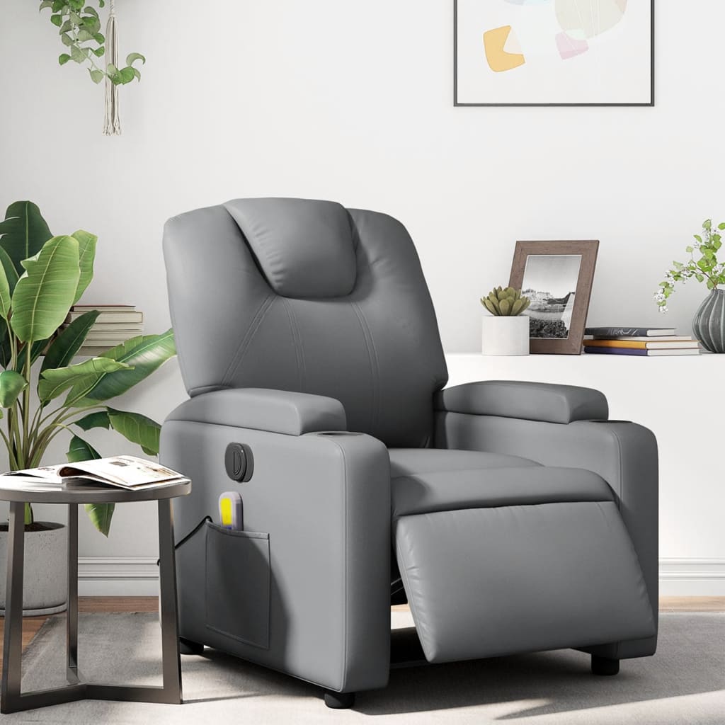 Poltrona Massaggiante Elettrica Reclinabile Grigio Similpelle - homemem39