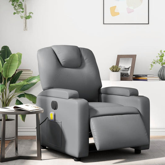 Poltrona Massaggiante Elettrica Reclinabile Grigio Similpelle - homemem39
